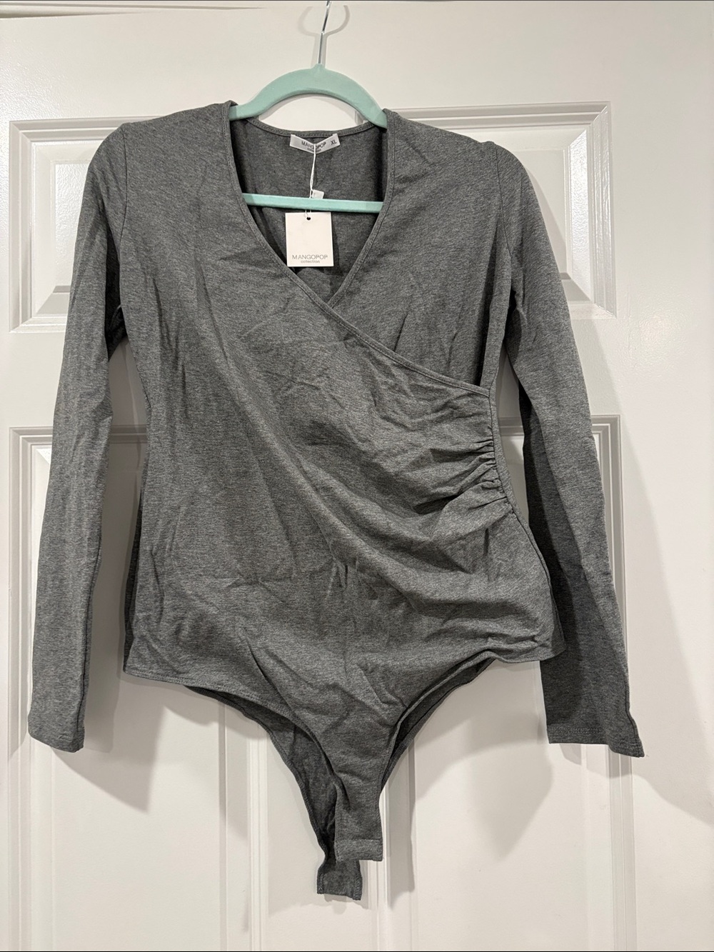 MangoGray Wrap-Front Long Sleeve Bodysuit